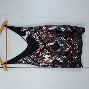 H & M Womens Sequin Black Tank Top DRESSY Silver/ Browns Sparkle Sz.L